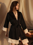 FASHION LONG SLEEVE SATIN LACE NIGHTGOWN