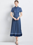 PLEATED SHIRT COLLAR SHORT SLEEVE DRESS
