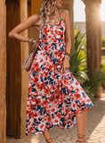 PRINTED HOLIDAY SLING LONG DRESS