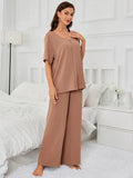 FASHION SOLID COLOR SHORT-SLEEVED PAJAMAS TWO-PIECE SUIT