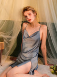 FASHION SOLID COLOR SATIN SUSPENDER NIGHTDRESS