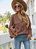 Button Wood Ear V-neck Sweater