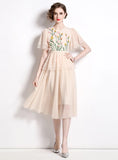 HEAVY MESH STITCHING BEADED FLOWER DRESS