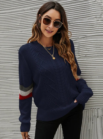 STYLISH LOOSE PULLOVER LOOSE ROUND NECK LONG SLEEVE SWEATER