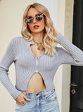 STYLISH SOLID COLOR LONG SLEEVE SLIM SHORT SWEATER