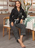 FASHION LAPEL LONG-SLEEVED SHIRT POLKA-DOT PAJAMAS TWO-PIECE SUIT