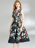 RETRO WAIST SLIM SLEEVELESS PRINTED DRESS