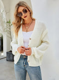 FASHION KNITWEAR SOLID COLOR BUTTON WOODEN EAR SWEATER
