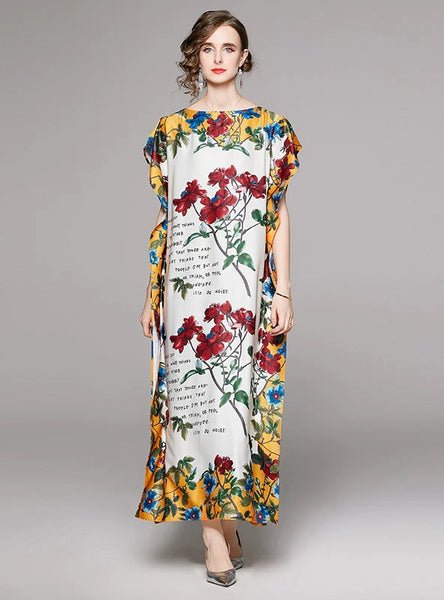 PRINTED LOOSE LACE-UP DRESS