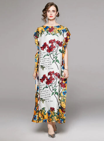 PRINTED LOOSE LACE-UP DRESS