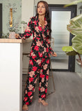 FASHION LAPEL LONG SLEEVE TROUSERS PAJAMAS SUIT