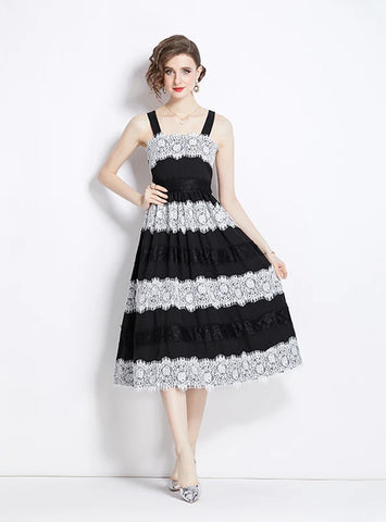 FASHION LACE STITCHING SLING DRESS