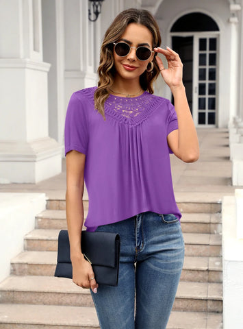 LACE PLEATED SHORT SLEEVE T-SHIRT SHIRT
