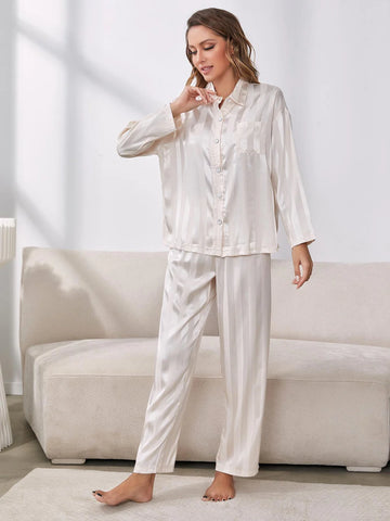 FASHION SILK-LIKE LONG SLEEVE PAJAMAS SET
