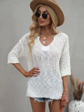 FASHION V-NECK LOOSE SOLID COLOR PULLOVER SWEATER