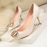METAL BUCKLE THIN HIGH HEELS SHOES
