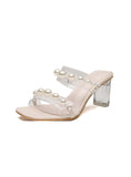 THICK HEEL PEARL CRYSTAL SANDALS SLIPPER