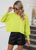 FASHION ROUND NECK SOLID COLOR LOOSE PULLOVER SWEATER