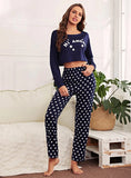 FASHION LONG-SLEEVED POLKA-DOT TROUSERS PAJAMAS SUIT