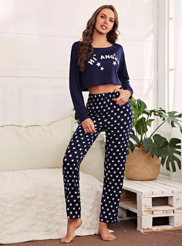 FASHION LONG-SLEEVED POLKA-DOT TROUSERS PAJAMAS SUIT
