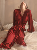 SEXY SATIN LACE LONG ROBE SEXY PAJAMAS