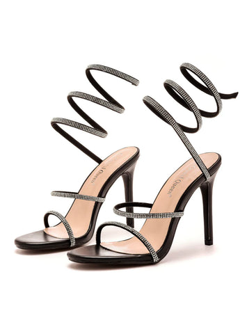 SERPENTINE ANKLE RHINESTONE STILETTO SANDALS