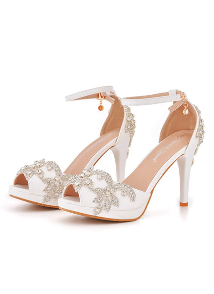 FISH-BILLED HIGH-HEELED RHINESTONE SANDALS