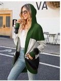 STYLISH HOODED KNITTED CARDIGAN CONTRAST SWEATER COAT
