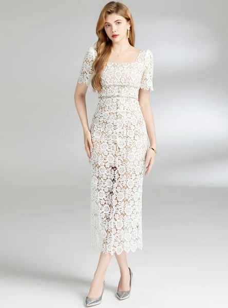 SLIM LACE SHORT SLEEVE DRESS