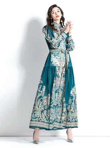 LONG SLEEVE CAGE SLEEVE PRINTED DRESS
