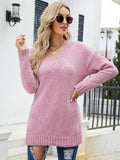 FASHION LONG SLEEVE V-NECK LOOSE PULLOVER SWEATER