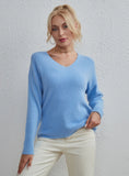 STYLISH V-NECK SOLID COLOR CASUAL PULLOVER SWEATER