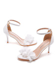 7 CM THIN WHITE FLOWERS BRIDAL SHOES