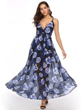 SEXY BACKLESS CHIFFON PRINTED BIG SWING DRESS