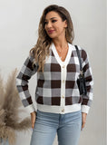 CLASSY RETRO CONTRAST CHECK SWEATER COAT