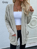 CLASSY LOOSE MEDIUM AND LONG TWISTED ROPE KNITTED CARDIGAN JACKET