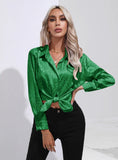 LEOPARD PRINT SATIN LONG SLEEVE SHIRT