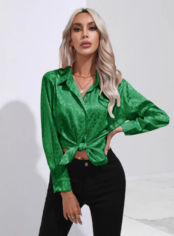 LEOPARD PRINT SATIN LONG SLEEVE SHIRT
