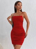 SEXY RED HALTER KNIT DRESS