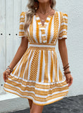 V-NECK BOHEMIAN SHORT SLEEVE DRESS