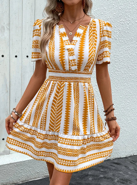 V-NECK BOHEMIAN SHORT SLEEVE DRESS