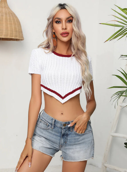 TWIST SHORT SLEEVE SHORT SWEATER TOP
