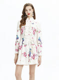 Lantern Sleeve Printed Long-sleeved Ruffled Dress