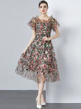 FLORAL HIGH WAIST GAUZE HOLIDAY DRESS