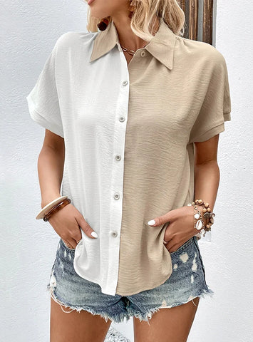 WOMEN LAPEL CONTRAST SHIRT