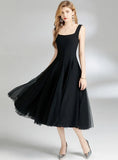 BLACK GAUZE SLING SLEEVELESS DRESS