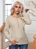 FASHION BUTTON TWISTED LONG SLEEVE TWIST PULLOVER SWEATER