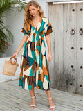 GEOMETRIC PRINTED SPLIT SHORT-SLEEVED DRESS