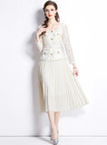 RETRO SLIM LACE STITCHING LONG DRESS
