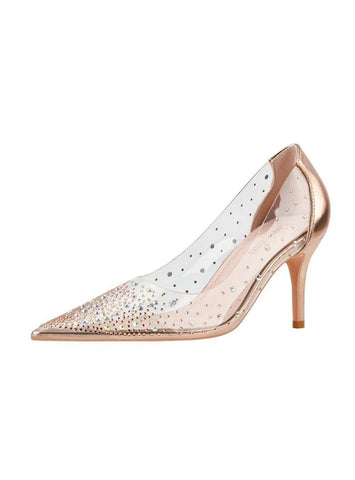 TRANSPARENT RHINESTONE BANQUET POINTED THIN HIGH HEELS SHOES